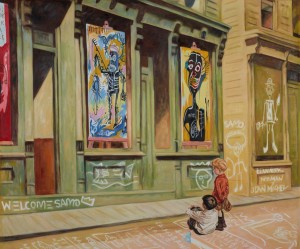 Hopper meets Rockwell and Basquiat 1, 2013, 142x165cm, Technique mixte sur toile, signé et daté au dos Estimation : 15 000 - 20 000 € Prix premium : 38 160 € Salomon de Rothschild, de Cornette de Saint Cyr, Paris, 10/04/2014 